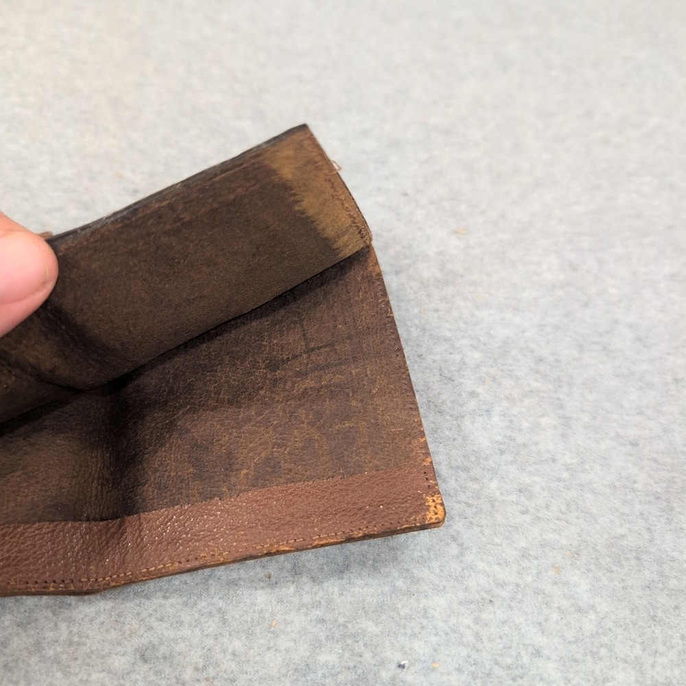 Vintage Egyptian Revival Hand Painted Leather Bifold Wallet Brown Camel Leather - Picture 4 of 6